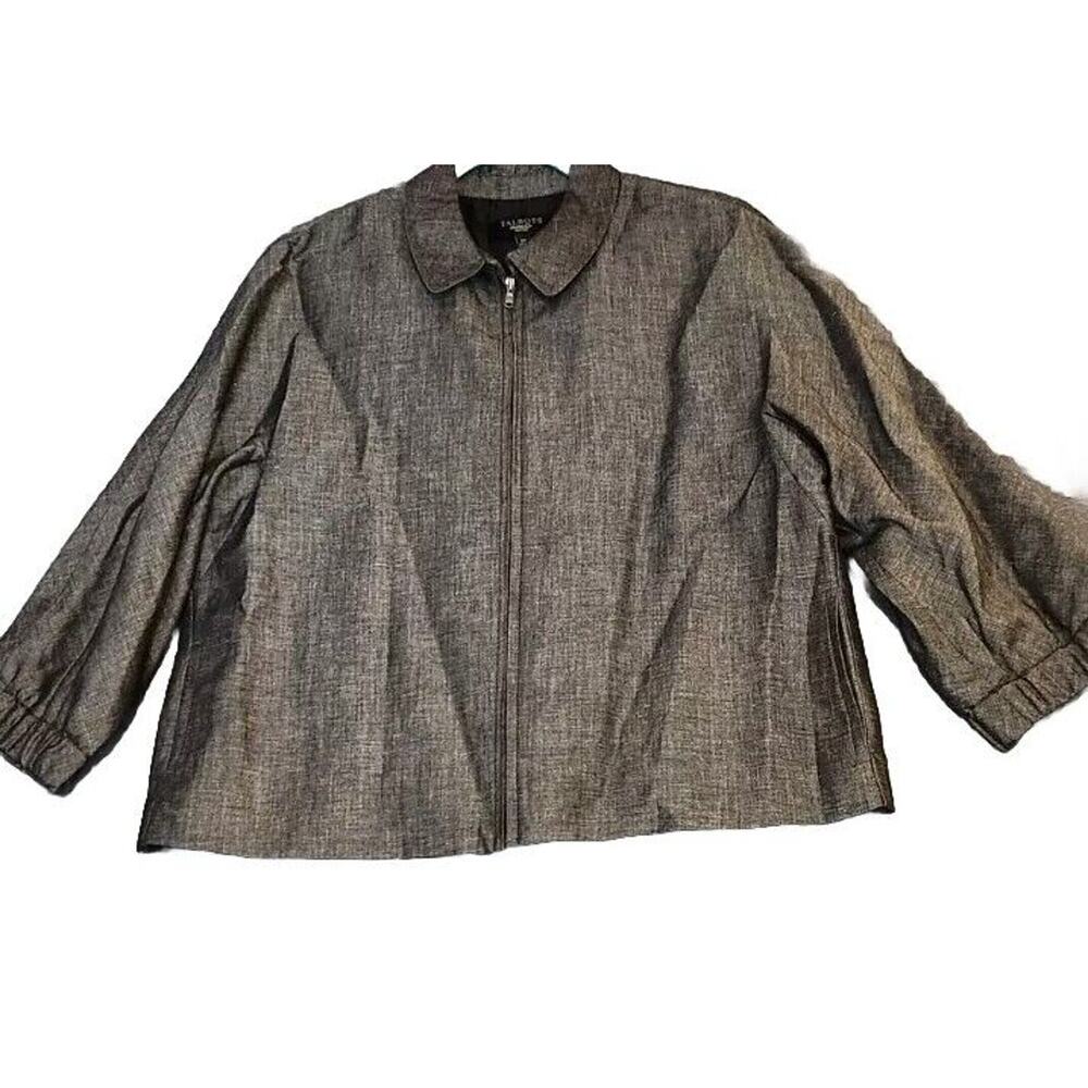 Talbots Jacket Women Size 12P Black Gray‎ Linen Blend Full Zip Collared Lined